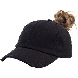 Ponytail Baseball Hat Distressed Retro Washed Women's Twill